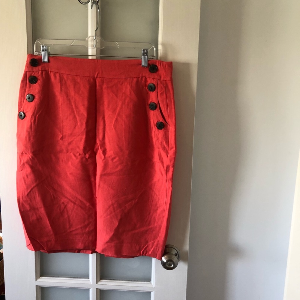 Salmon pencil skirt with button pocket detail